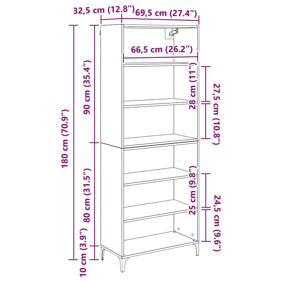Haut Armoire Chêne noir 69,5 x 34 x 180 cm Bois d'ingénierie - 14