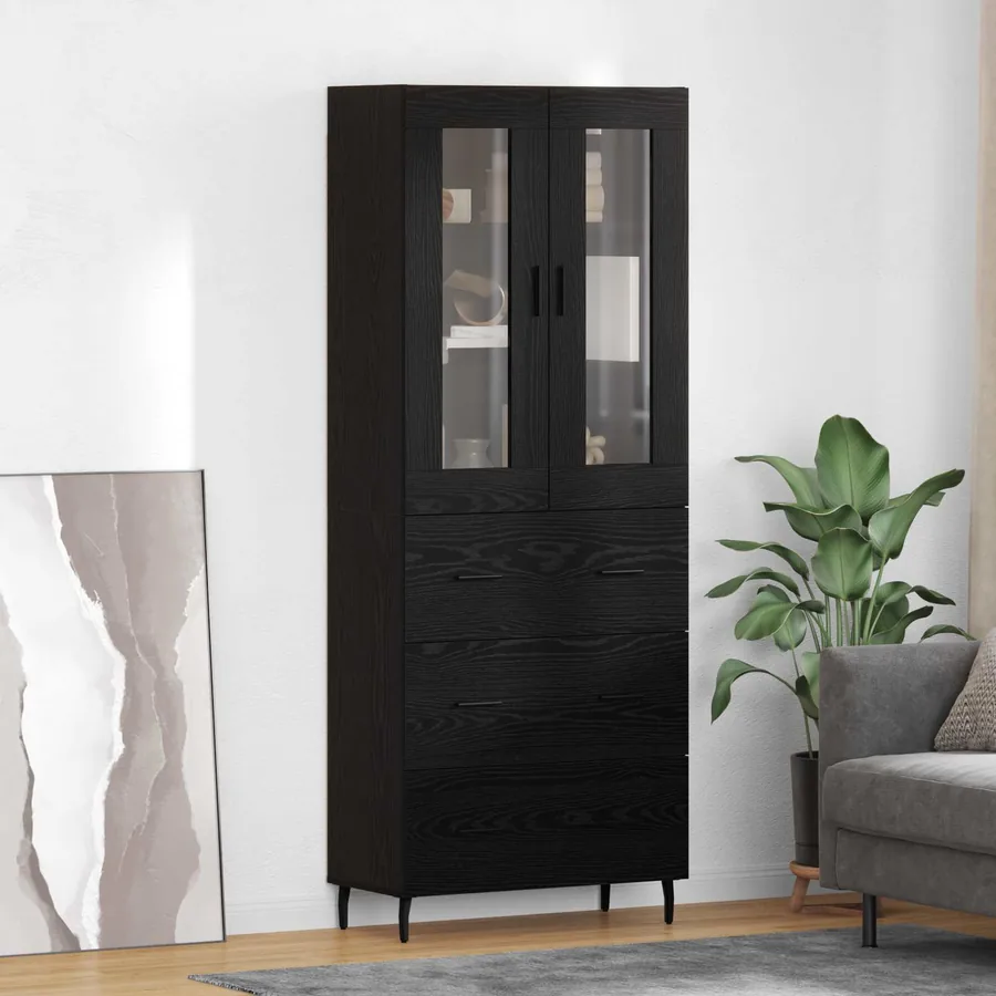 Haut Armoire avec tiroir 2 pcs Chêne noir Bois d'ingénierie