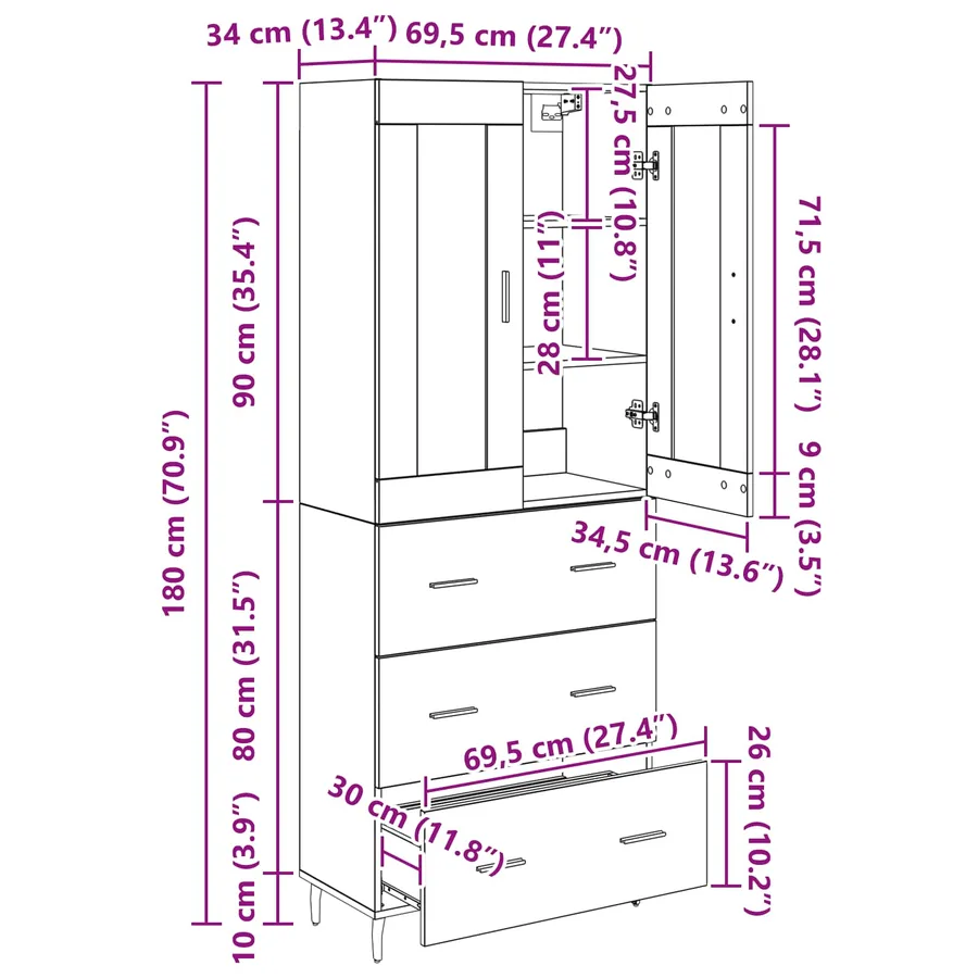 Haut Armoire avec tiroir 2 pcs Chêne noir Bois d'ingénierie - 12