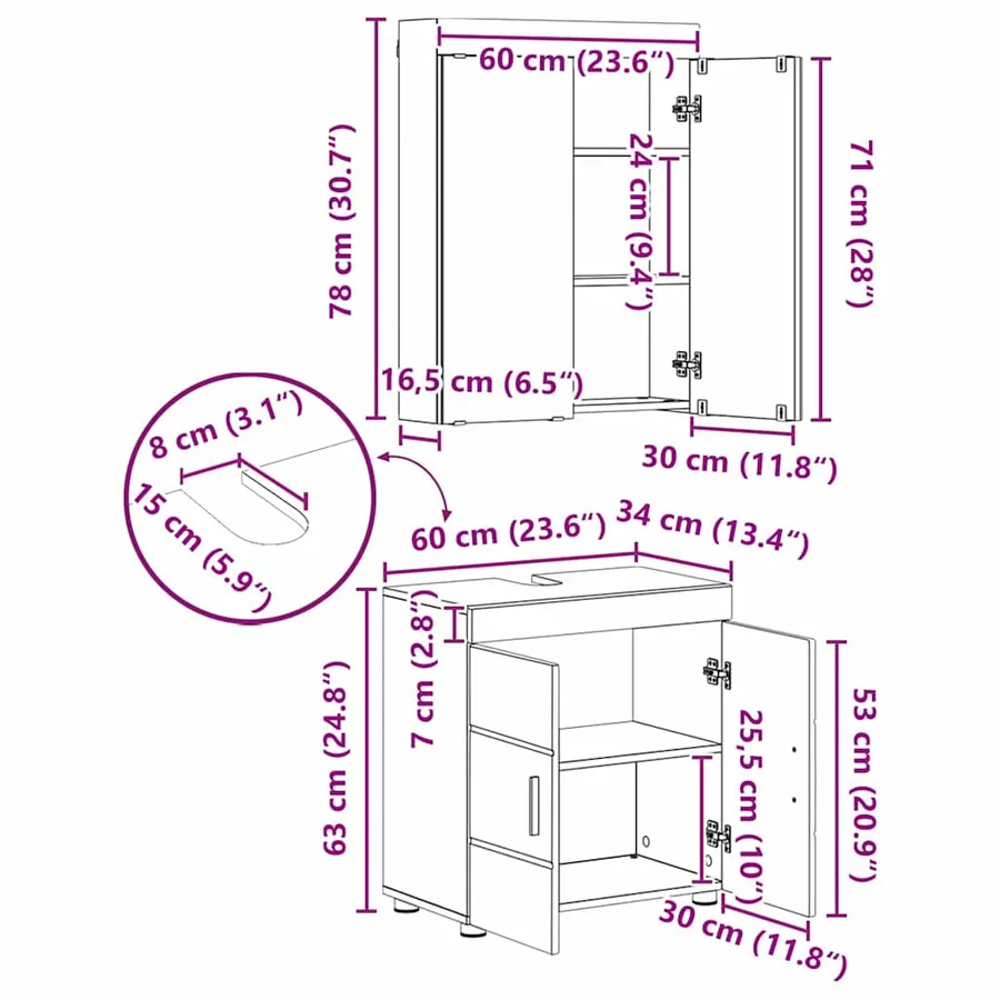 Ensemble de mobilier de salle de bain TULUM 3 pcs Blanc - 9