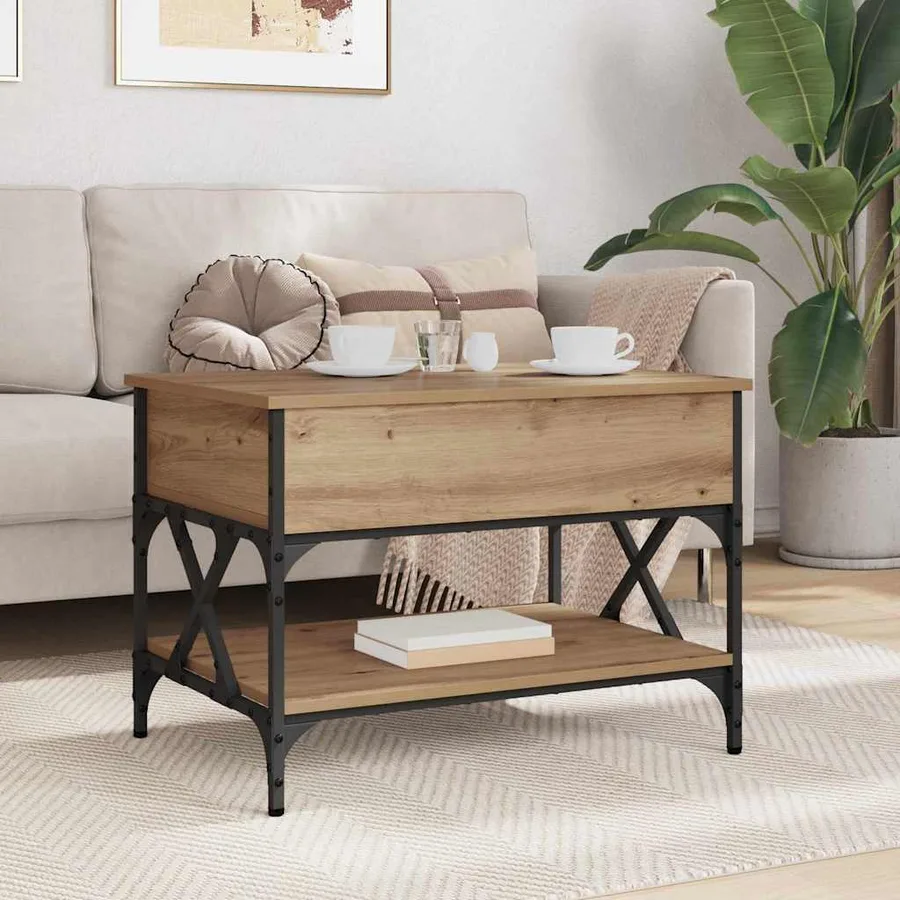 Table basse Chêne artisanal 70x50x50cm Bois d'ingénierie - 4