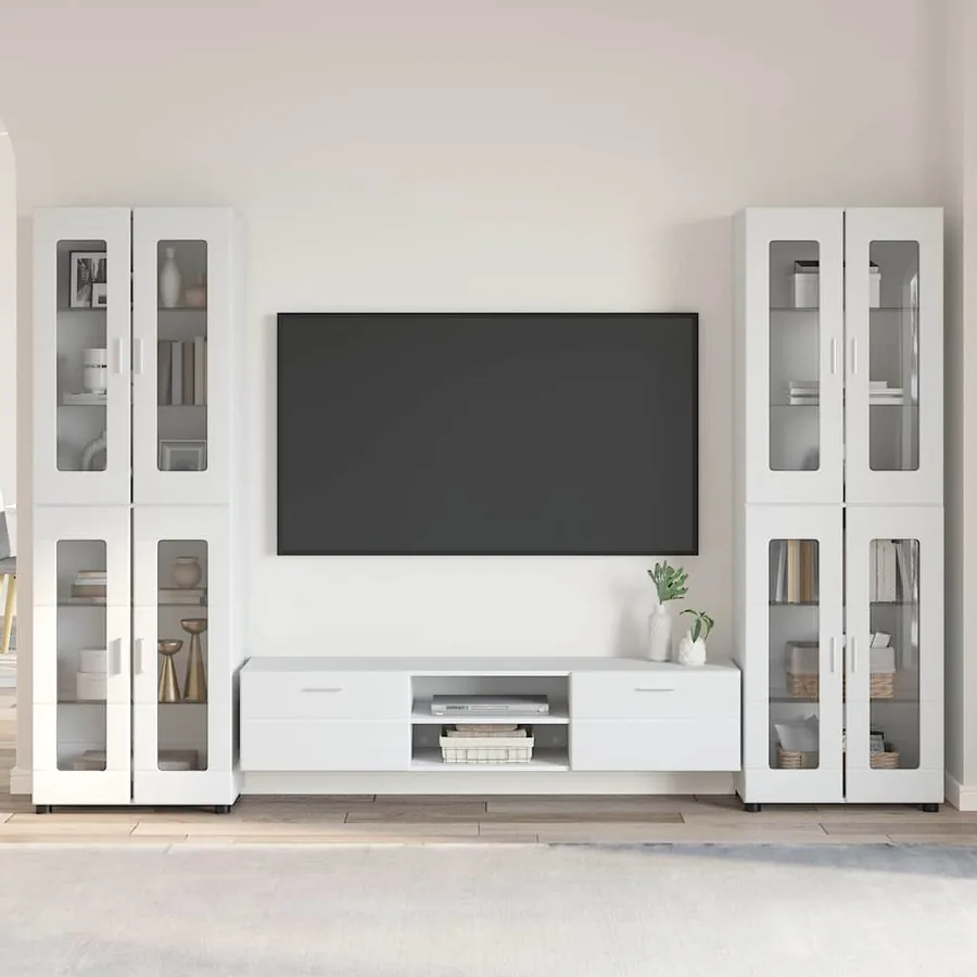 Ensemble meuble TV avec tiroir FLORIN 3 pcs Blanc brillant