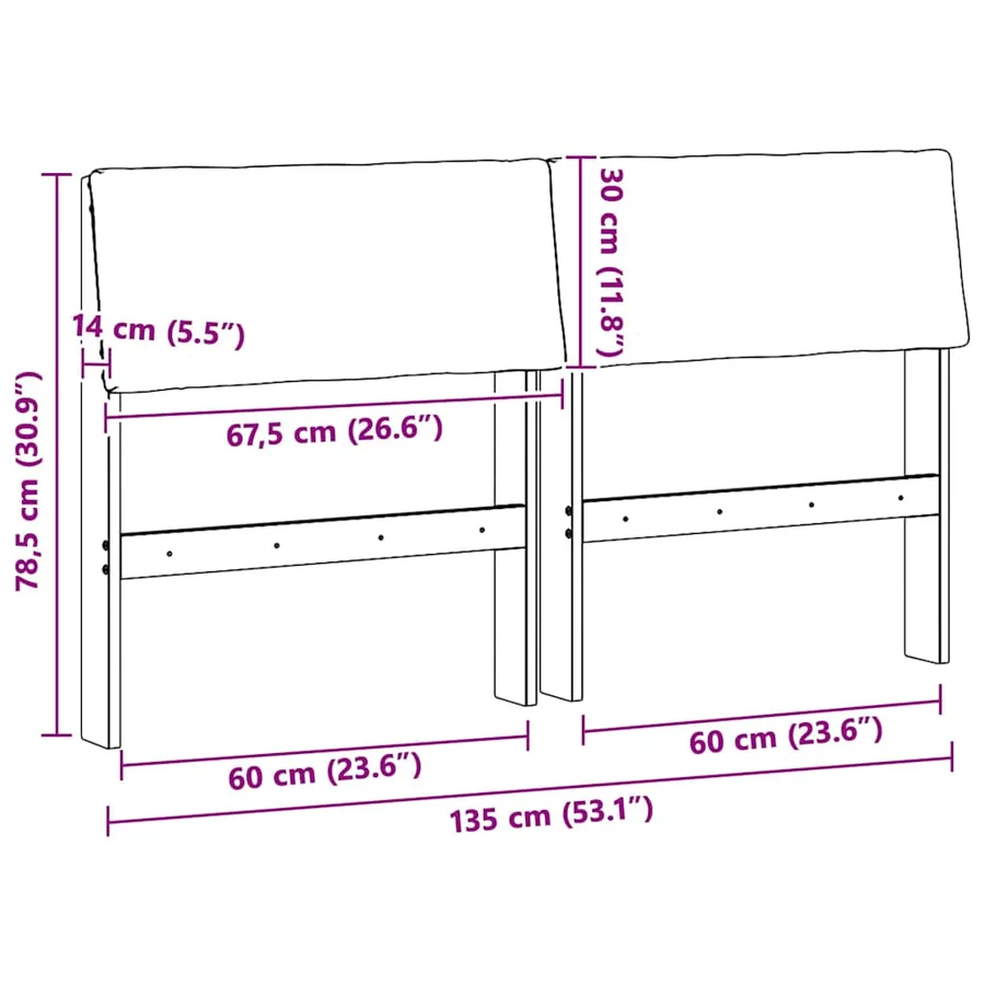 Tête de lit capitonnée Taupe 135 cm Pin massif - 11