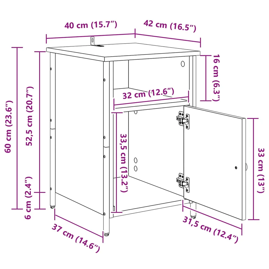 Cabinet de chevet 2 pc Chêne artisanal 40 x 42 x 60 cm - 18