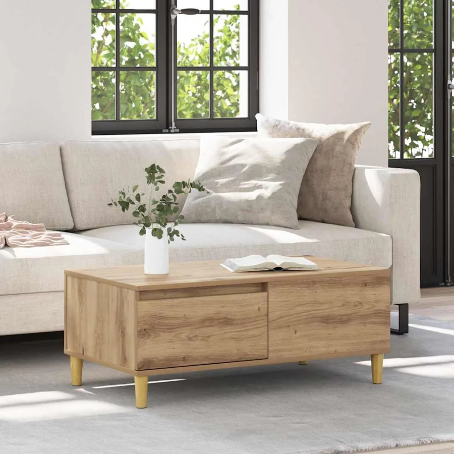 Table basse Chêne artisanal 90 x 50 x 35 cm Bois d'ingénierie