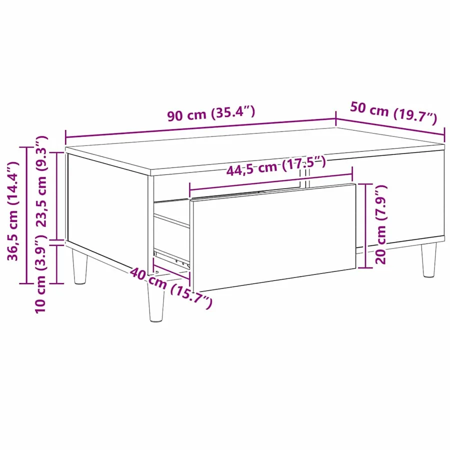 Table basse Chêne artisanal 90 x 50 x 35 cm Bois d'ingénierie - 13