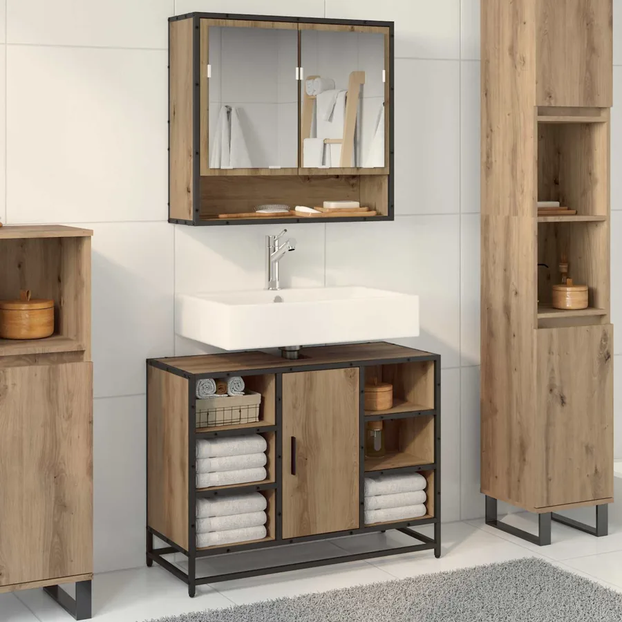Cabinet de salle de bain Chêne artisanal 80 x 33 x 60 cm