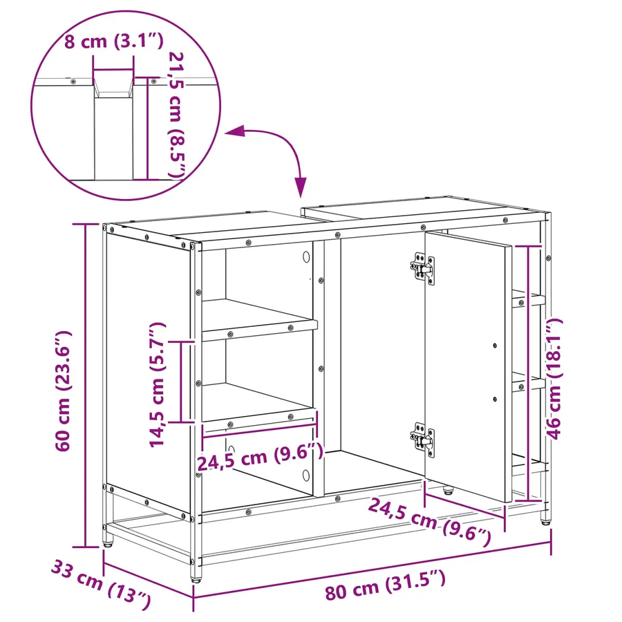 Cabinet de salle de bain Chêne artisanal 80 x 33 x 60 cm - 16