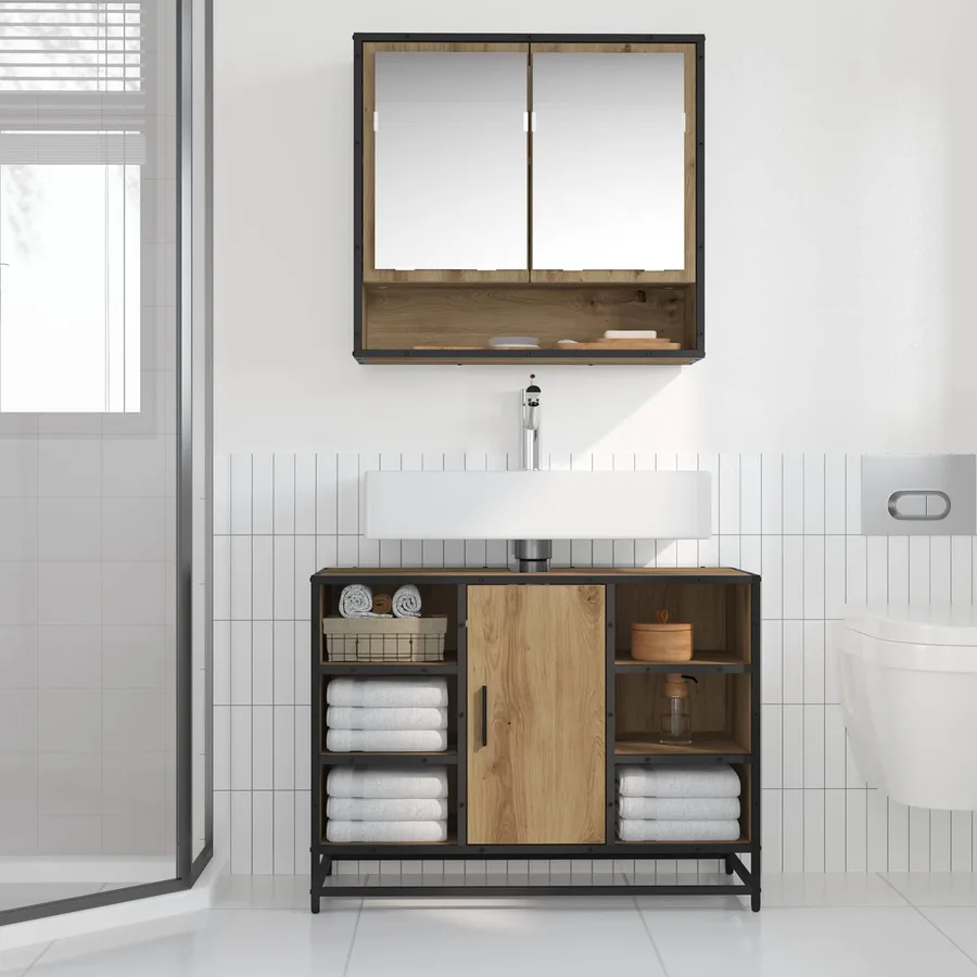Cabinet de salle de bain Chêne artisanal 80 x 33 x 60 cm - 4