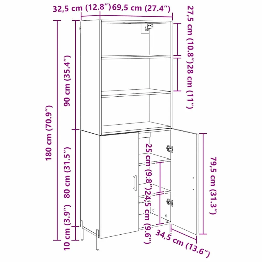 Haut Armoire Bois Ancien 69,5 x 32,5 x 180 cm Bois d'ingénierie - 13