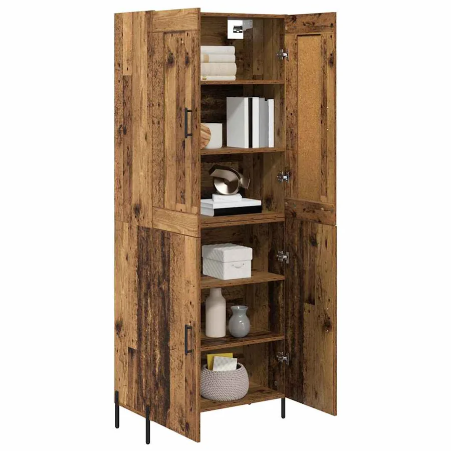 Haut Armoire 2 pcs Bois Ancien Bois d'ingénierie - 3