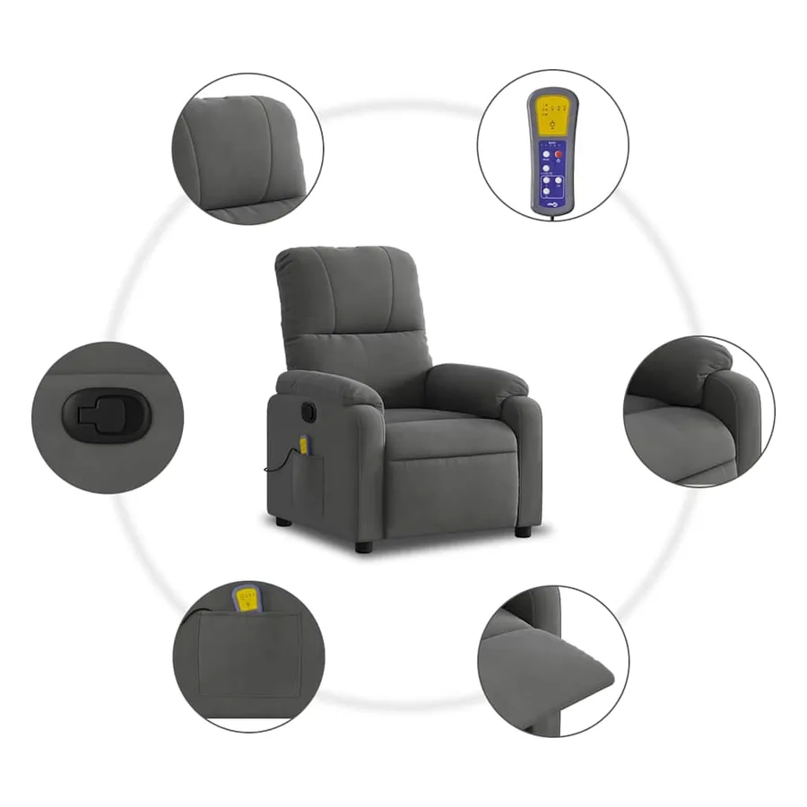 Fauteuil inclinable de massage gris foncé tissu microfibre - 7