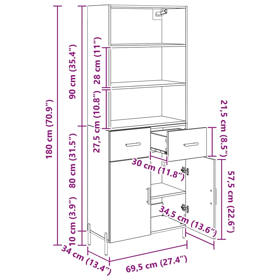 Haut Armoire Chêne noir 69,5 x 34 x 180 cm Bois d'ingénierie - 14