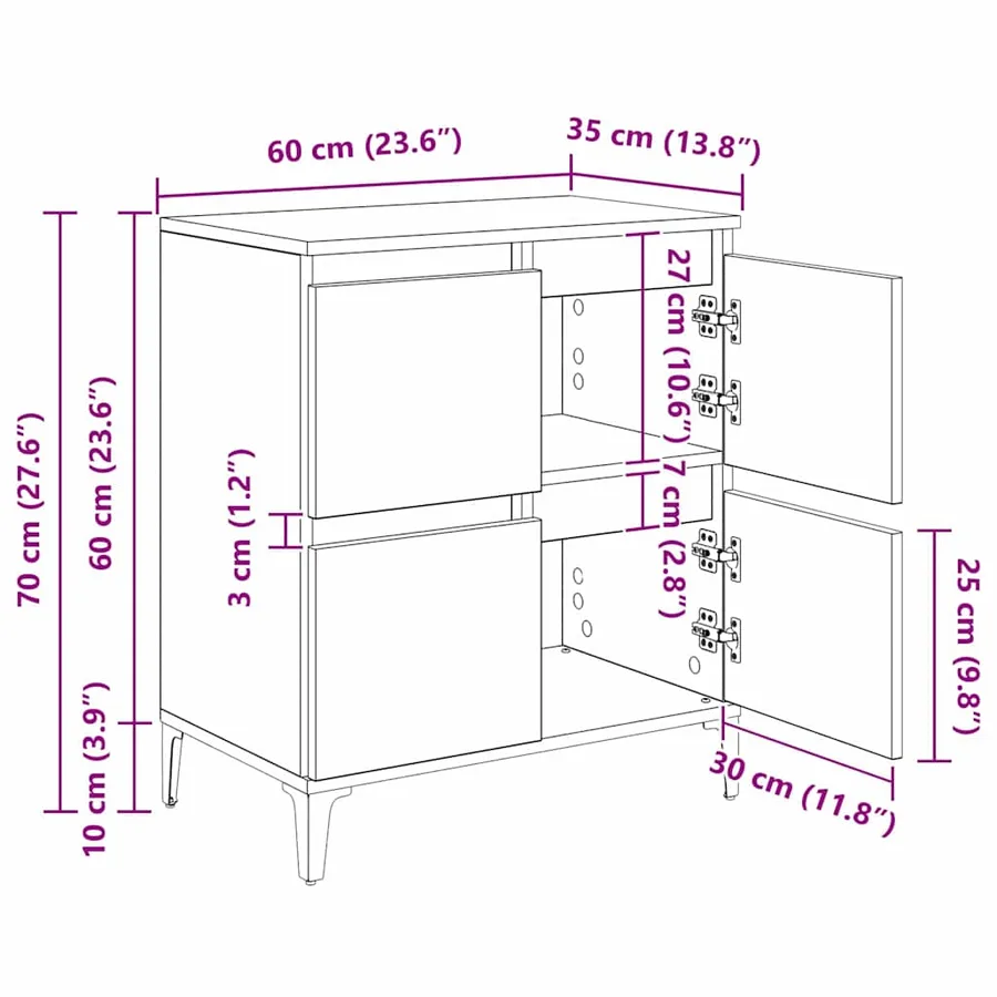 Buffets 2 pcs Chêne artisanal 60 x 35 x 70 cm Bois d'ingénierie - 16