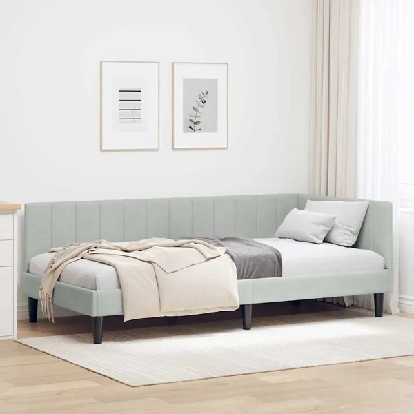 Cadre de lit d'angle Gris clair 90 cm x 200 cm Velours