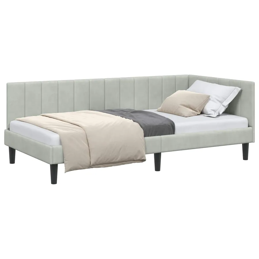 Cadre de lit d'angle Gris clair 90 cm x 200 cm Velours - 2