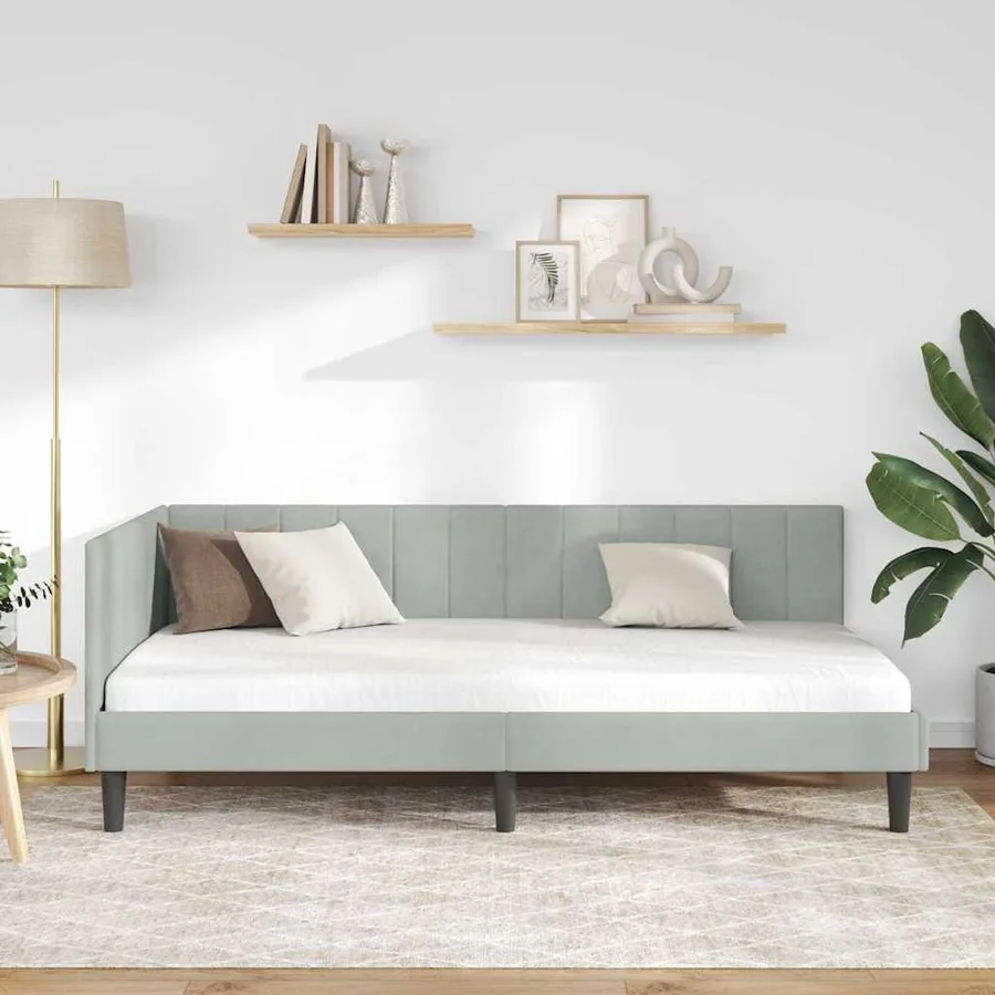 Cadre de lit d'angle Gris clair 90 cm x 200 cm Velours - 3