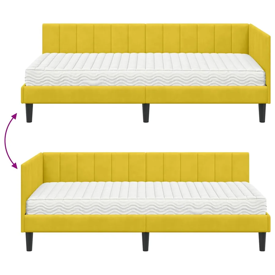 Cadre de lit d'angle avec matelas 2 pcs Jaune Velours - 12