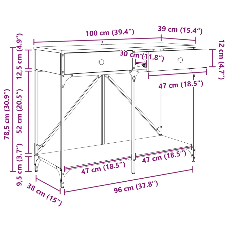 Table console Chêne noir 100 x 39 x 78,5 cm Bois d'ingénierie - 15