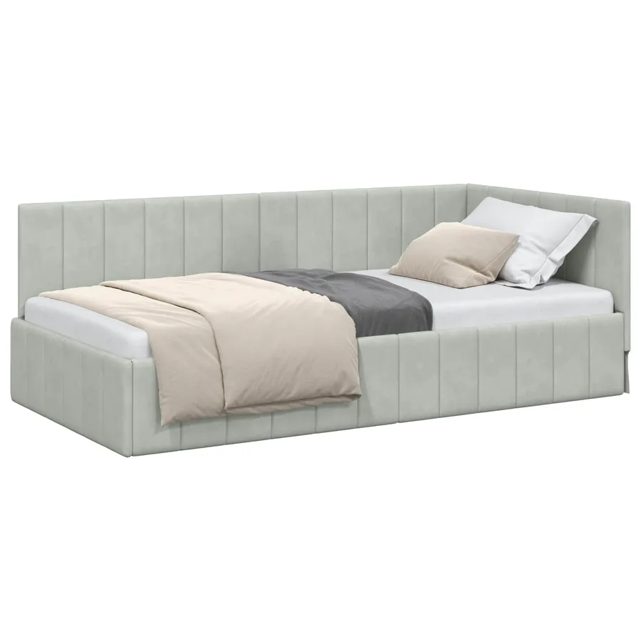 Cadre de lit d'angle Gris clair 100 cm x 200 cm Velours - 2
