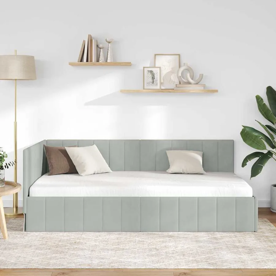 Cadre de lit d'angle Gris clair 100 cm x 200 cm Velours - 3