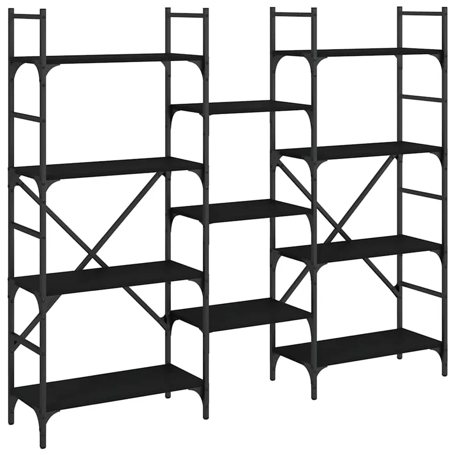 Bibliothèque noir 160x28,5x136,5 cm bois d'ingénierie - 2