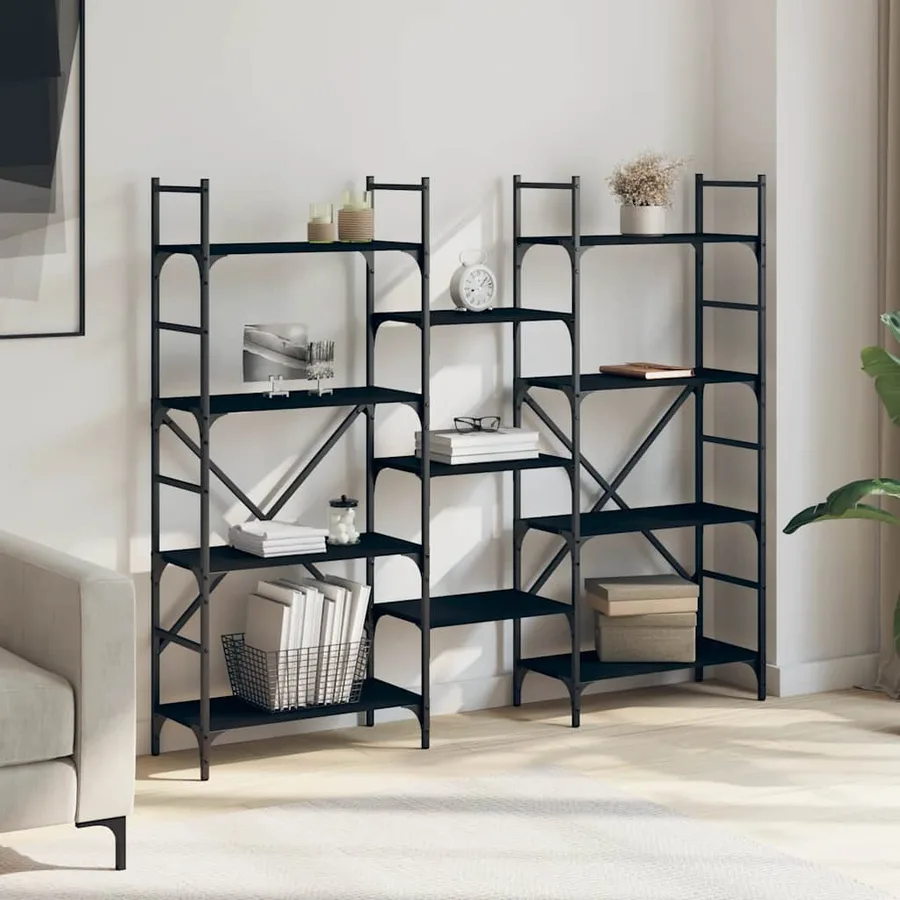 Bibliothèque noir 160x28,5x136,5 cm bois d'ingénierie - 3