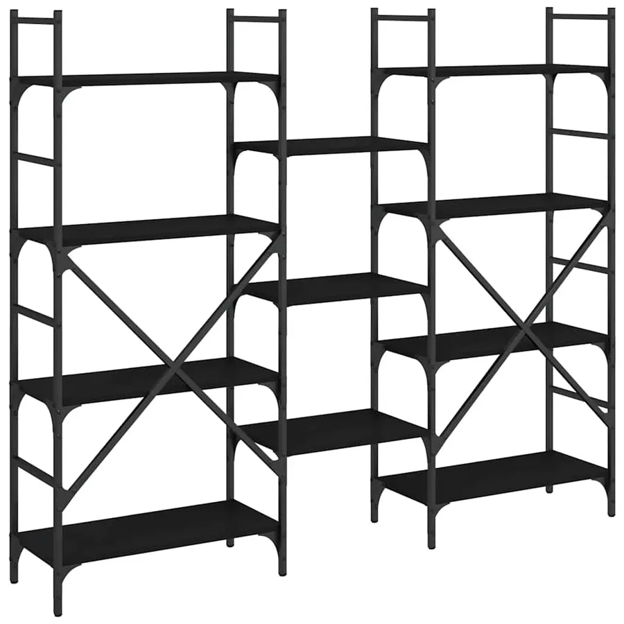 Bibliothèque noir 160x28,5x136,5 cm bois d'ingénierie - 7