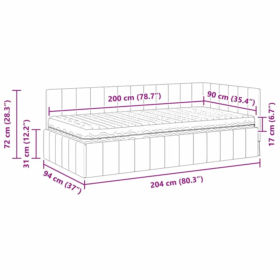 Cadre de lit d'angle avec matelas 2 pcs Vert Velours - 14