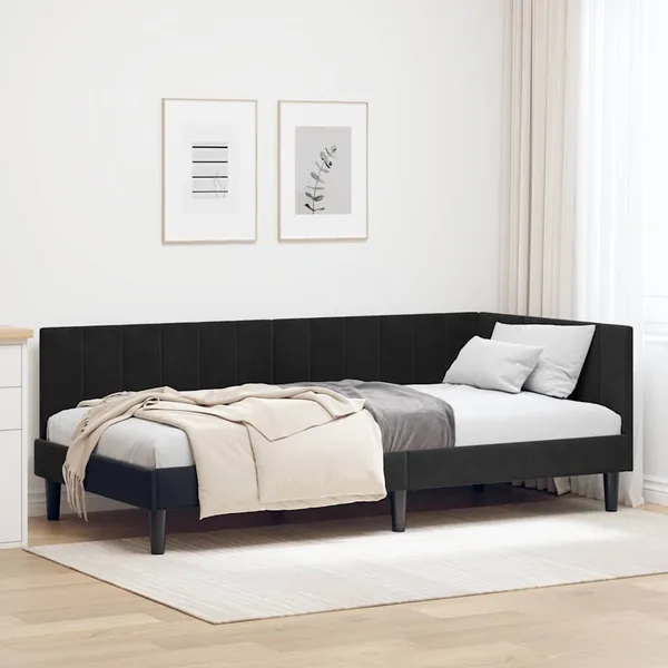 Cadre de lit d'angle Noir 90 cm x 190 cm Velours