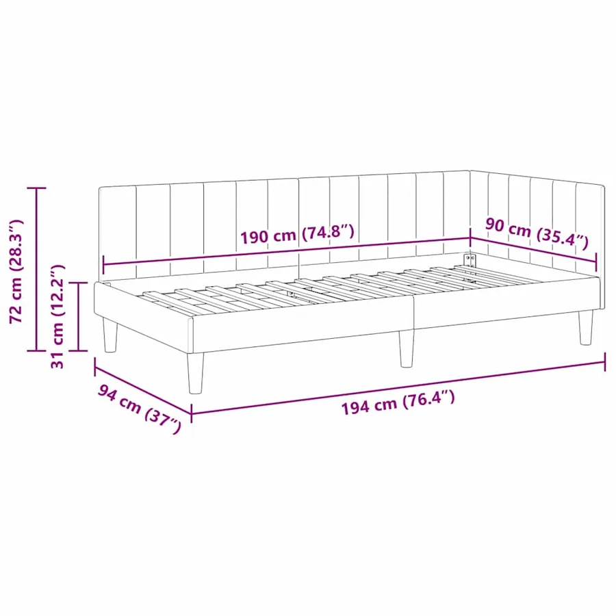 Cadre de lit d'angle Noir 90 cm x 190 cm Velours - 11
