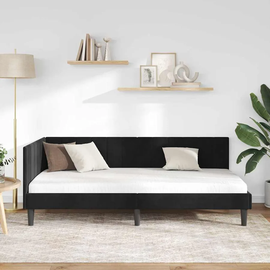 Cadre de lit d'angle Noir 90 cm x 190 cm Velours - 3
