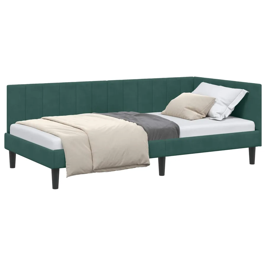Cadre de lit d'angle Vert foncé 100 cm x 200 cm Velours - 2