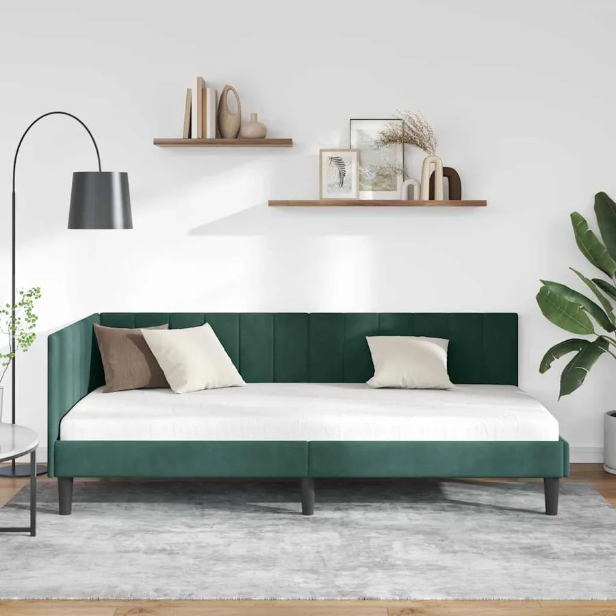 Cadre de lit d'angle Vert foncé 100 cm x 200 cm Velours - 3