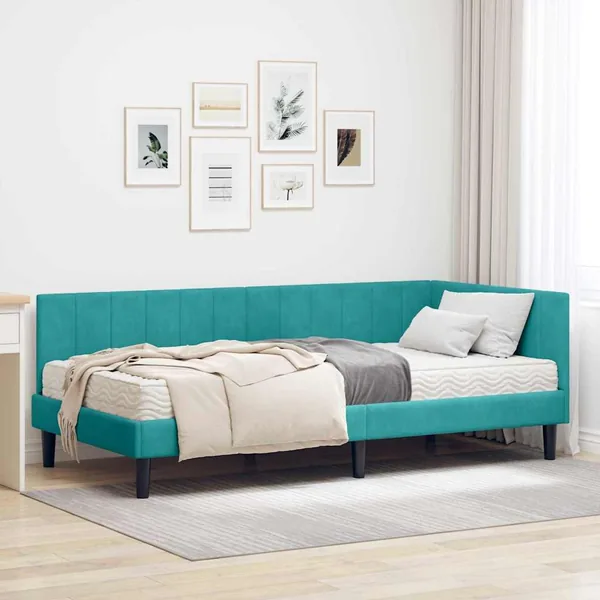 Cadre de lit d'angle avec matelas 2 pcs Turquoise Velours