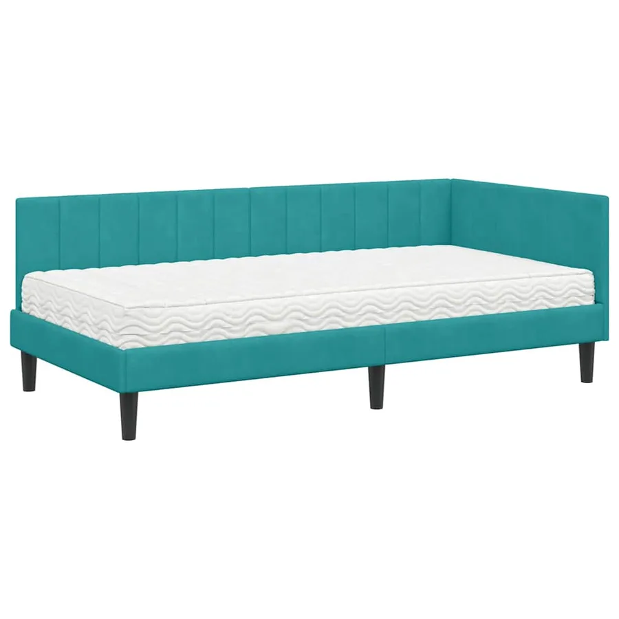 Cadre de lit d'angle avec matelas 2 pcs Turquoise Velours - 4