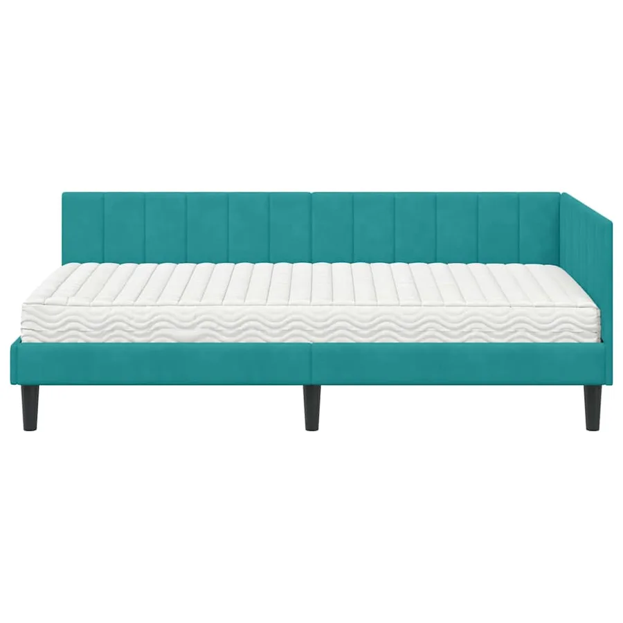 Cadre de lit d'angle avec matelas 2 pcs Turquoise Velours - 5