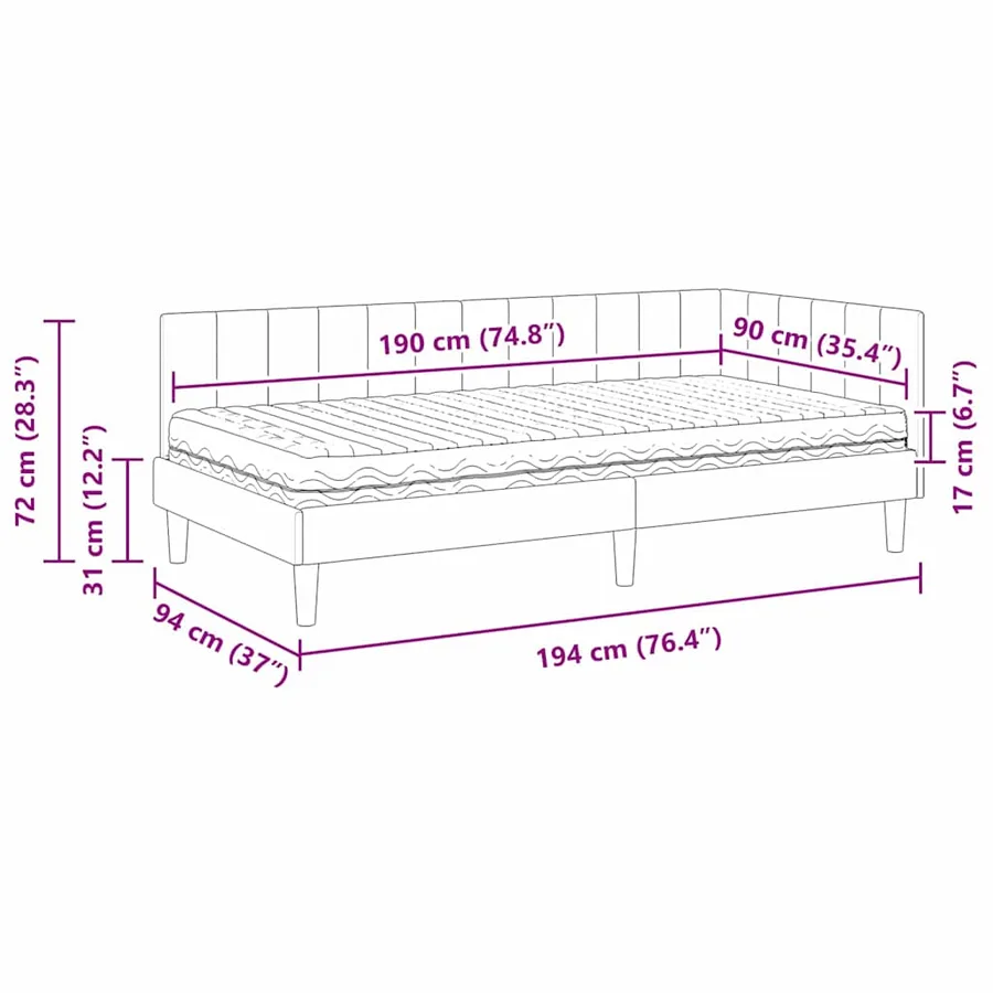 Cadre de lit d'angle avec matelas 2 pcs Gris clair Velours - 14