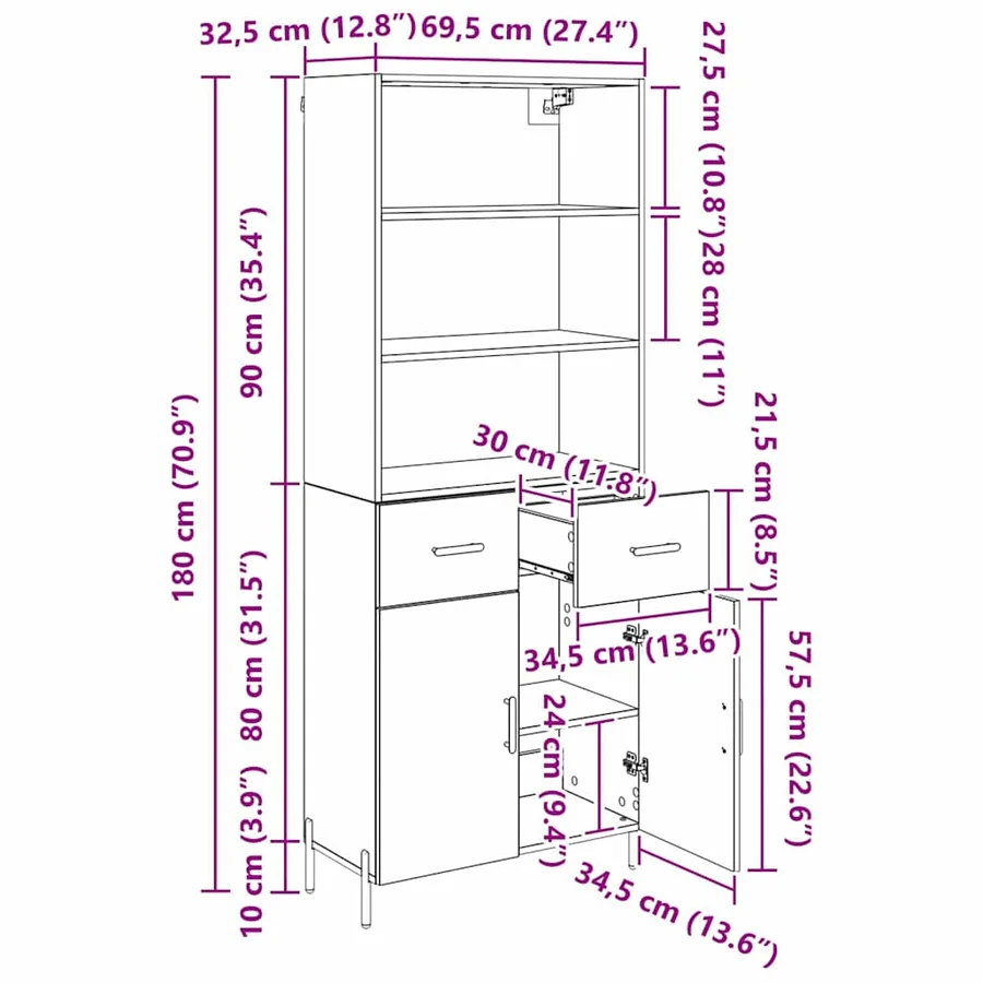Haut Armoire Chêne artisanal 69,5 x 32,5 x 180 cm - 15