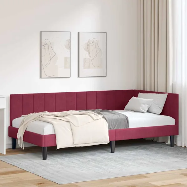 Cadre de lit d'angle Bordeaux 100 cm x 200 cm Velours