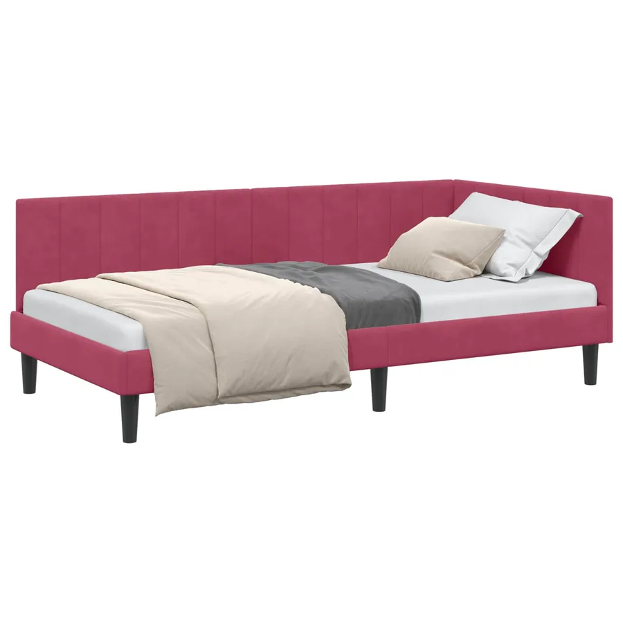 Cadre de lit d'angle Bordeaux 100 cm x 200 cm Velours - 2