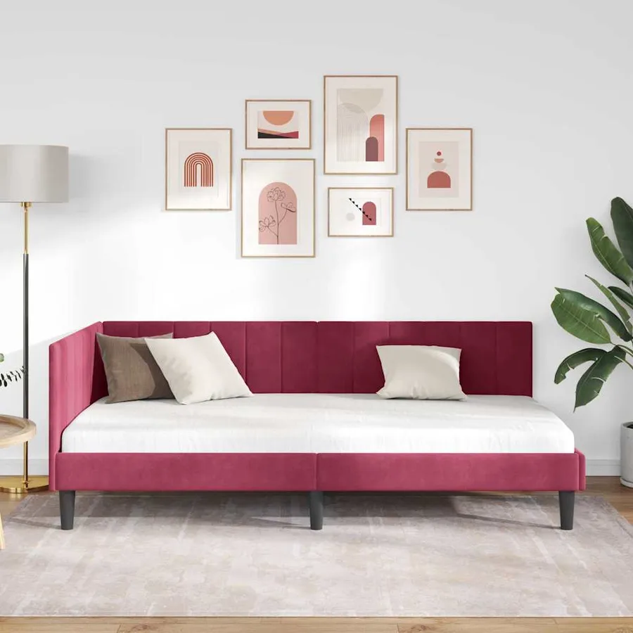 Cadre de lit d'angle Bordeaux 100 cm x 200 cm Velours - 3