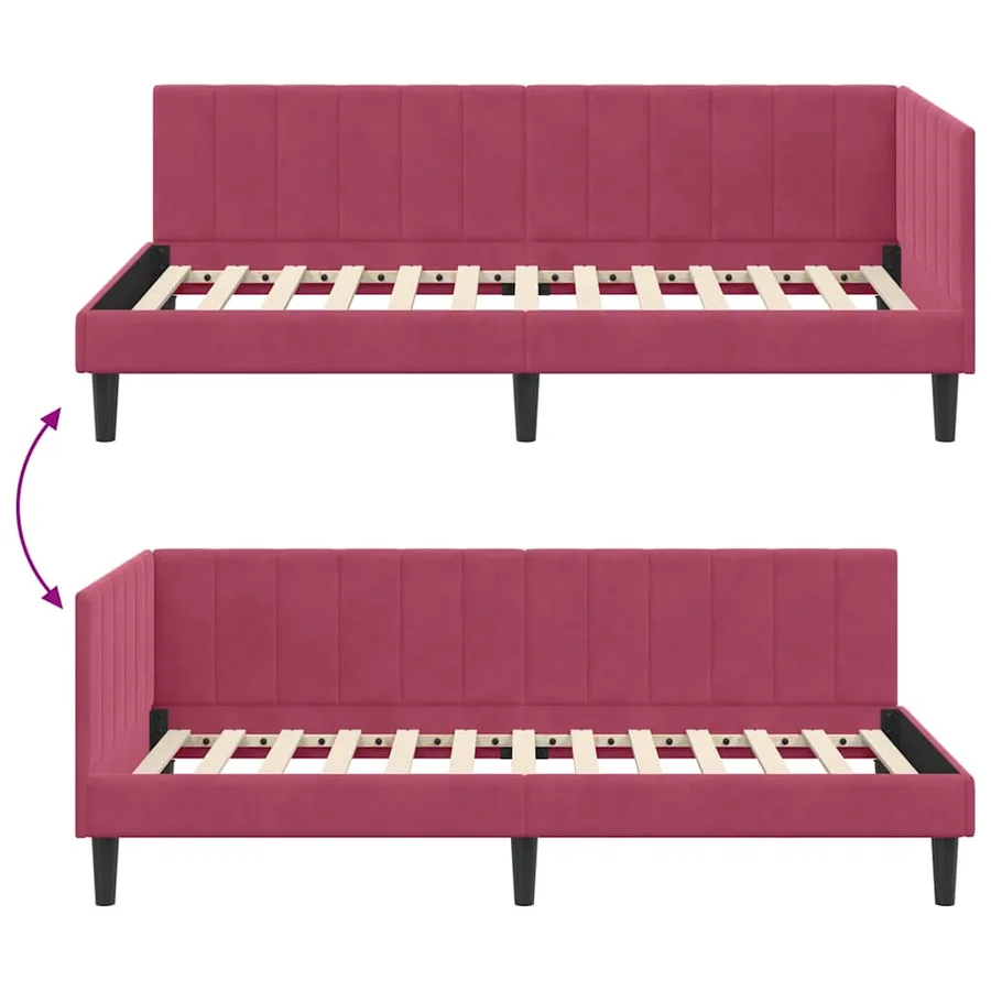 Cadre de lit d'angle Bordeaux 100 cm x 200 cm Velours - 9