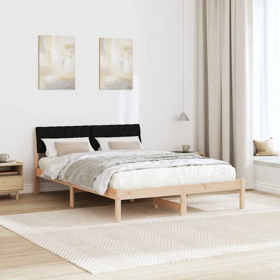 Cadre de lit Marron et noir 160 x 200 cm Bois massif en pin - 4