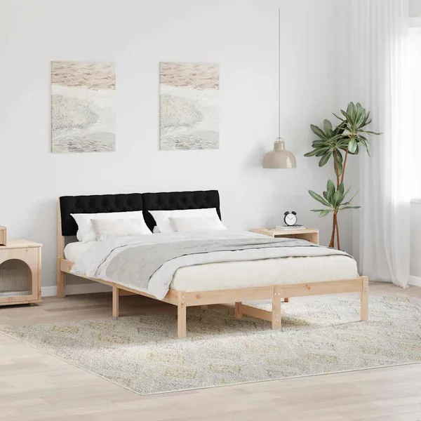 Cadre de lit Marron et noir 140 x 200 cm Bois massif en pin