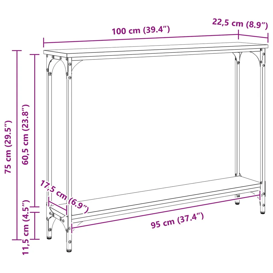 Table console Chêne noir 100 x 22,5 x 75 cm Bois d'ingénierie - 12