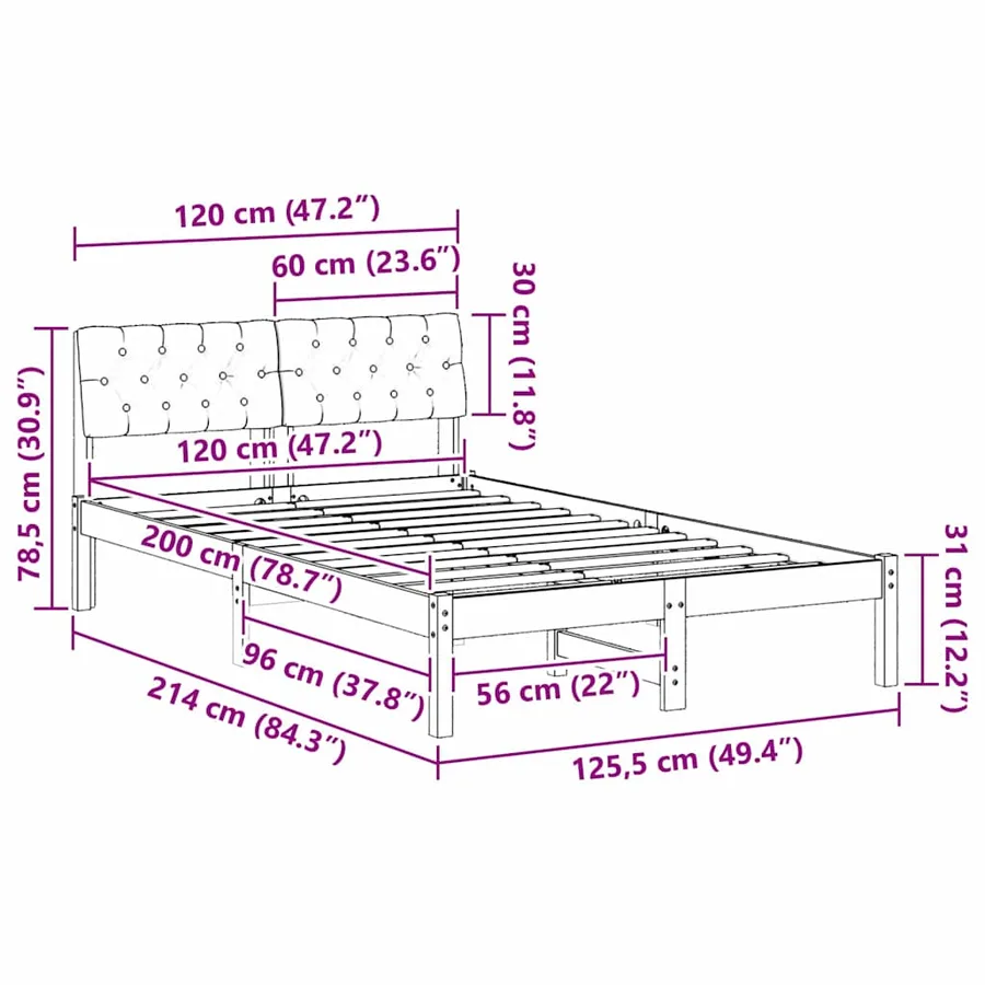 Cadre de lit Marron et taupe 120 x 200 cm Bois massif en pin - 11