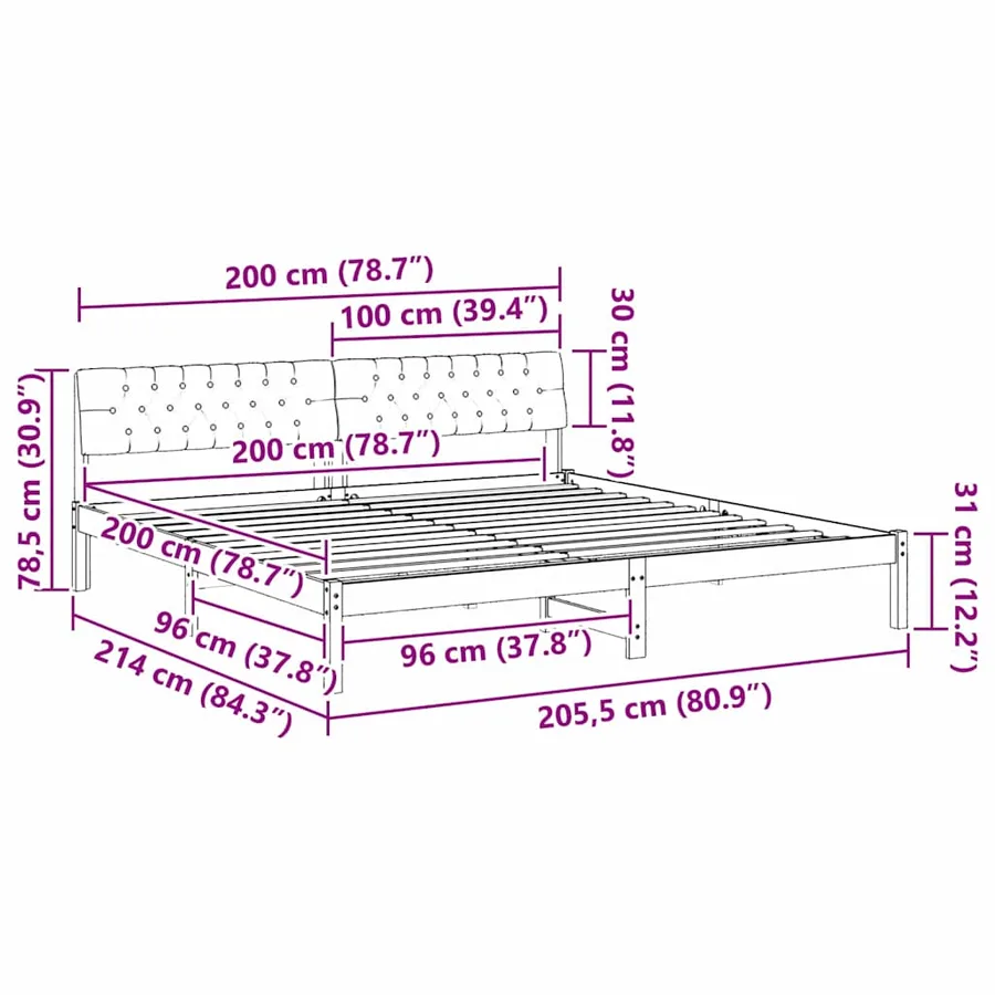 Cadre de lit Marron et taupe 200 x 200 cm Bois massif en pin - 11