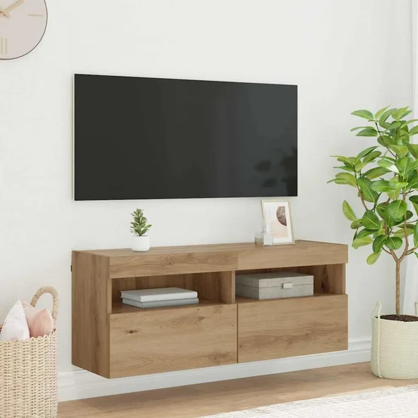 Meuble TV mural 100 x 30 x 40 cm Chêne artisanal