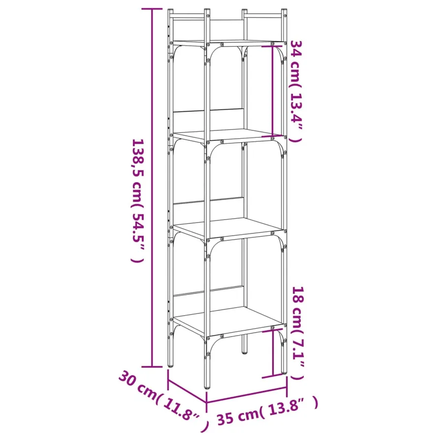 Bibliothèque à 4 niveaux chêne 35x30x138,5 cm bois d'ingénierie - 10